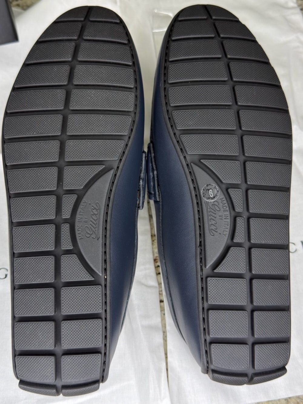 GUCCI Navy GG Microguccissima Leather Driver Loafer Size IT 6 Box Made Italy New - Picture 10 of 12
